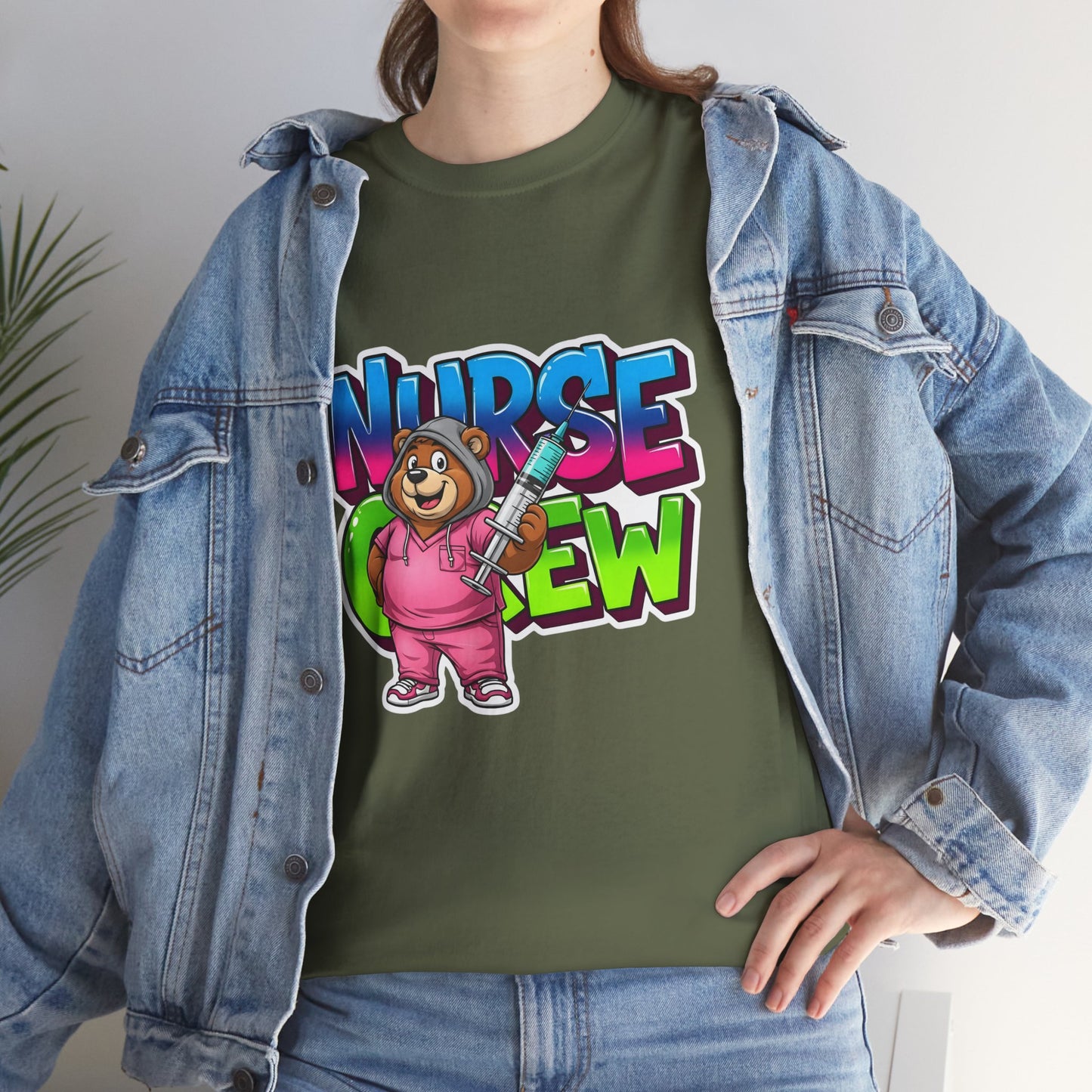 Nurse Crew Bear T‑Shirt — Cute Pink Nurse Cartoon Tee for Nurses & Medical Staff